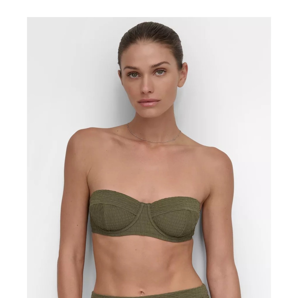 DKNY Womens Size XL Textured Molded Balconette Bikini Top in Moss Green $50 193